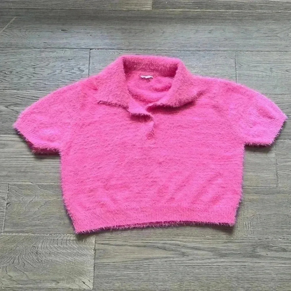 Garage | Fuzzy hot pink Barbie inspired cropped sweater - Picture 1 of 9